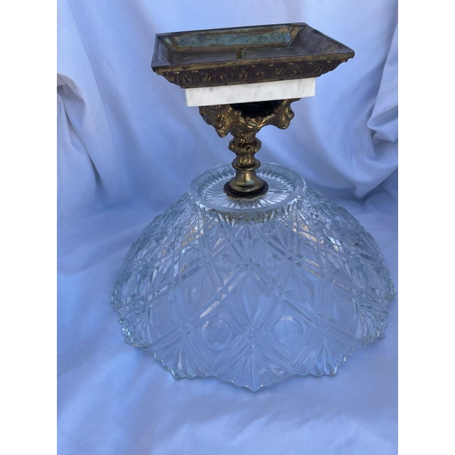 Bronze 19th Century Hollywood Regency Crystal Bowl Marble Bronze Pedestal Compote For Sale - Image 8 of 13