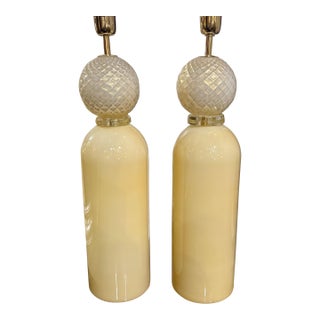 Large Murano Cream Cone Form Lamps - a Pair For Sale