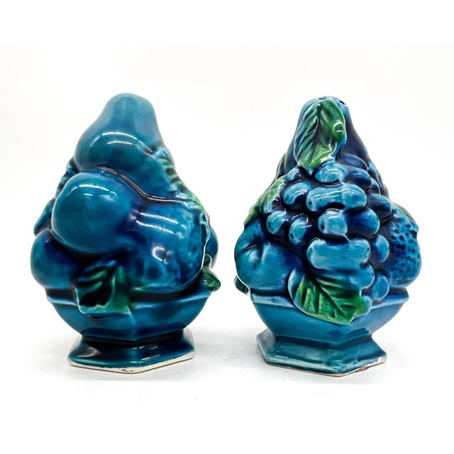 Ceramic 1960’s Inarco Blue Mood Indigo Fruit Topiary Salt and Pepper Shakers - Mid Century Modern, Retro For Sale - Image 7 of 10