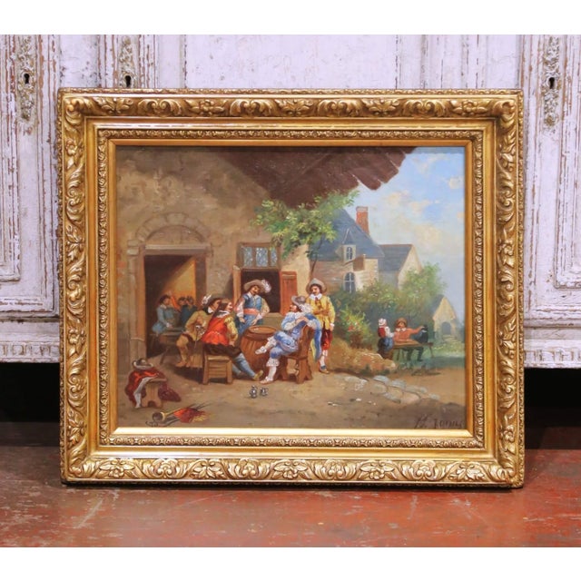 French Pair of 19th Century French Tavern Genre Scene Oil Paintings Signed H. Jonas For Sale - Image 3 of 16