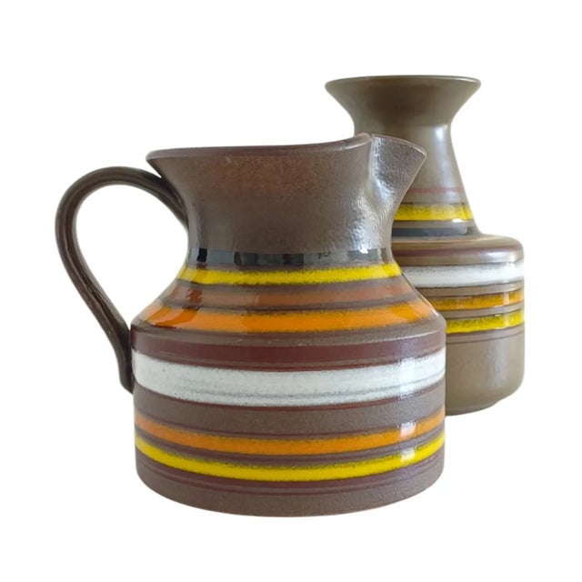 Ceramic Fascie Colorate Vase and Pitcher by Aldo Londi for Bitossi, Italy, 1960s, Set of 2 For Sale - Image 7 of 11