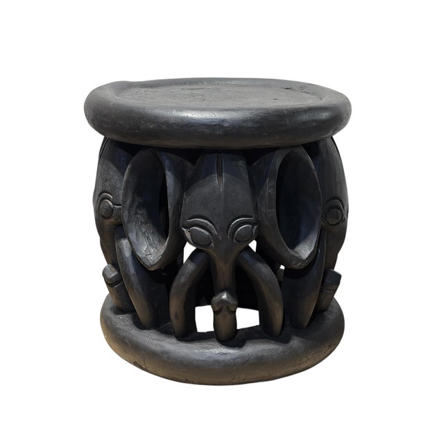African Vintage Bamileke Nobility Elephants Stool/Table Cameroon 15" H For Sale - Image 3 of 8