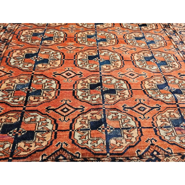 Vintage Turkmen Tekke Area Rug, Wool Pile, Brick-Red, Early 1900s For Sale - Image 9 of 12