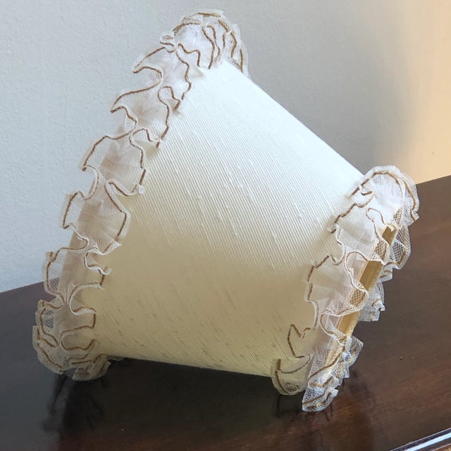Ivory 1950s Vintage Lamp Shade With Tulle Ruffles For Sale - Image 8 of 12