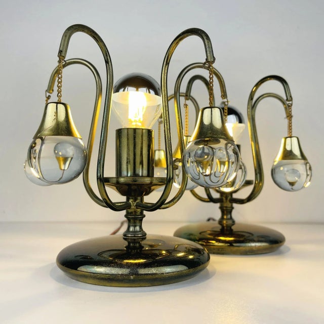 Gold Vintage Glass Ball Table Lamps, Italy, 1960s, Set of 2 For Sale - Image 8 of 14