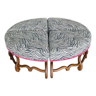 Custom Round Four Piece Ottoman Set, Blue Zebra Print For Sale