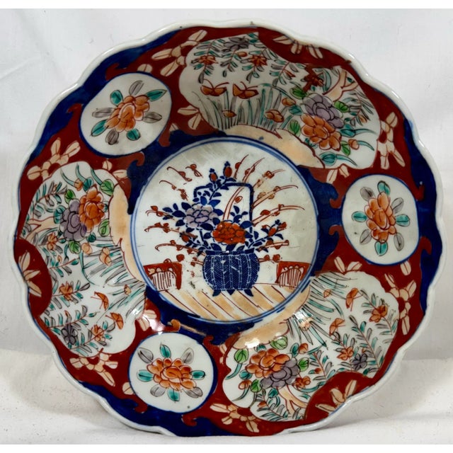 Vintage Scalloped Edge Imari Bowl Decorated With Colorful Floral Patterns & Butterflies From Japan - Circa 1940 Stunning...