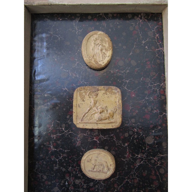 Italian Set of 2 Framed Intaglios in Reclaimed Wood Antique Frames For Sale - Image 3 of 8