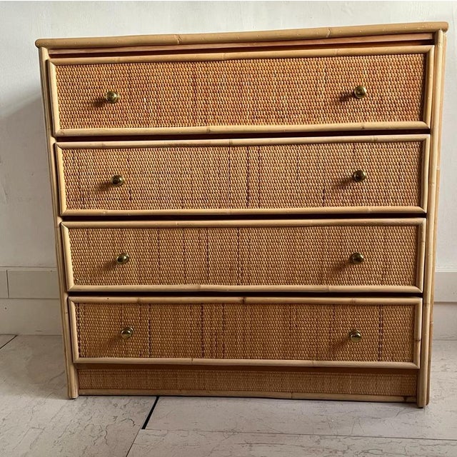 Wood Italian Cane and Bamboo Chest of Drawers, 1970s For Sale - Image 7 of 12
