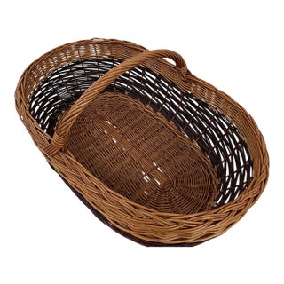 Oversized Vintage Handwoven Willow Gathering Market Basket With Handle – 27.5" For Sale