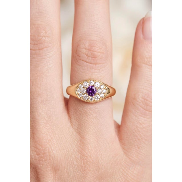 Elevate your jewelry collection with this refined gemstone signet ring. Expertly crafted in 18K gold plating over 925...
