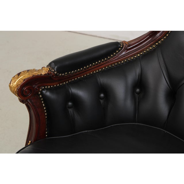 Francesco Molon Black Tufted Leather Swivel Arm Chair For Sale - Image 11 of 18