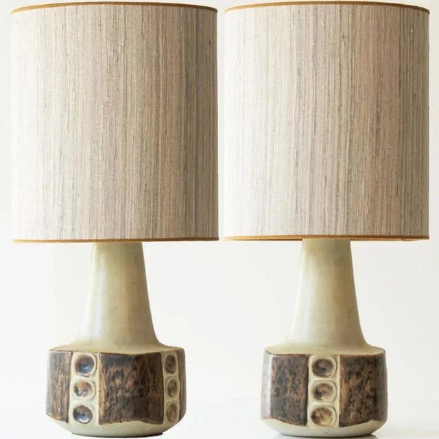 1 of the 2 beautiful ceramic table lamps by Haico from Soholm, Denmark 1960s. Combined with a custom lampshade. The...