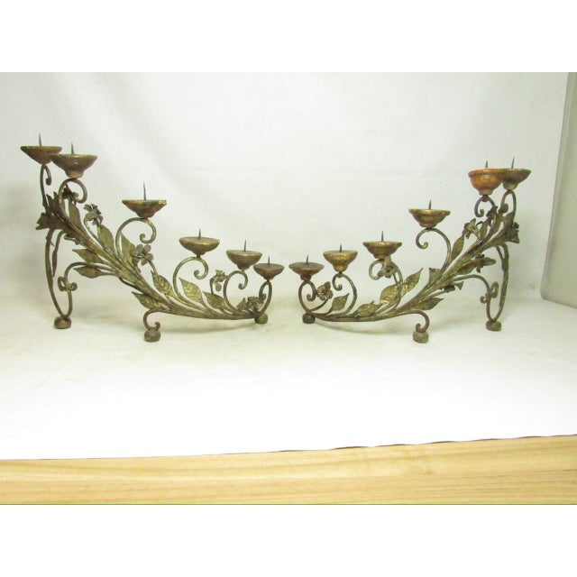 Pair of Antique Italian Wrought Iron Candelabras For Sale - Image 11 of 18