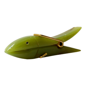 Vintage Fish-Shaped Paper Clip Holder – Bakelite & Metal – Italy, C. 1928–1940