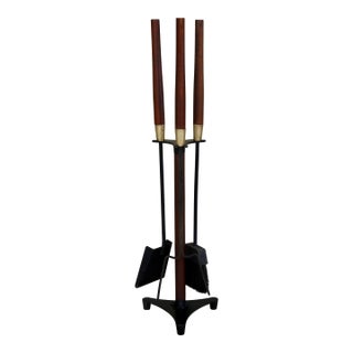 Mid 20th Century Wrought Iron, Brass and Wood Fireplace Tools by Seymour Manufacturing For Sale