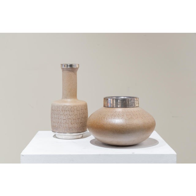 Beige Vintage Ceramic and Silver Vases by Jordi Aguade, 1976, Set of 2 For Sale - Image 8 of 8