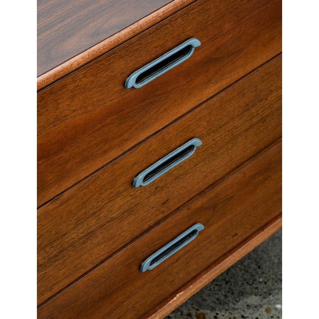 Wood 1960s Mid Century Modern Dresser Credenza BP John Metal 3 Drawer Walnut , Attributed For Sale - Image 7 of 12