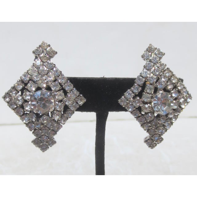 Modern Rhinestone Clip-on Earrings by La Rea For Sale - Image 3 of 5