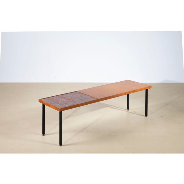 Oak Veneered Coffee Table with Abstract Enamelled Copper Plaquette, Italy, 1956 For Sale - Image 10 of 10