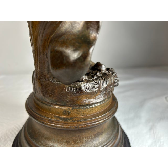 Art Nouveau Antique French Auguste Moreau Spelter Figural Sculpture of Woman With Lute For Sale - Image 3 of 9