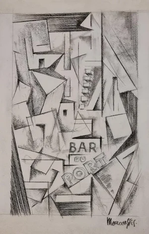Louis Marcoussis, The Port Bar, Charcoal & Pencil Drawing, 1913