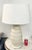 Stylish Arteriors Organic Modern Cream Beaded Ceramic Spitzy Table Lamp, white fabric shade, showroom floor sample