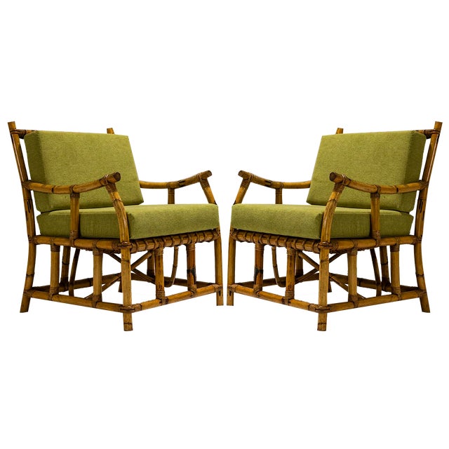 Set of Bamboo Armchairs in the style of Vivai Del Sud, Italy, 1970s For Sale