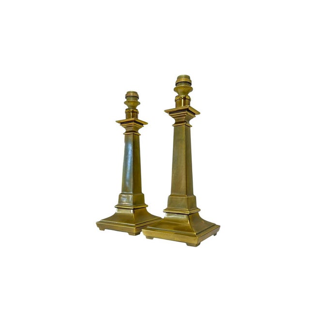 Mid-Century Modern Empire Style Neoclassical Brass Column Table Lamps, 1950s, Set of 2 For Sale - Image 3 of 15