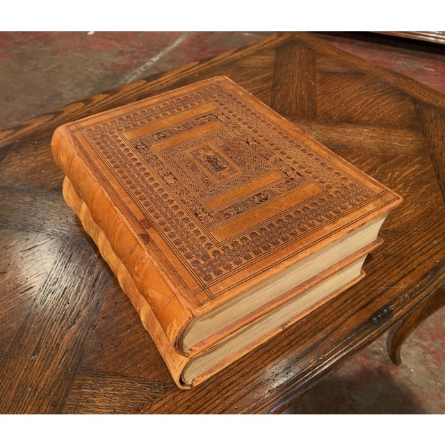 Midcentury French Leather Bound Two-Volume Holy Bible Dated 1953 For Sale In Dallas - Image 6 of 13