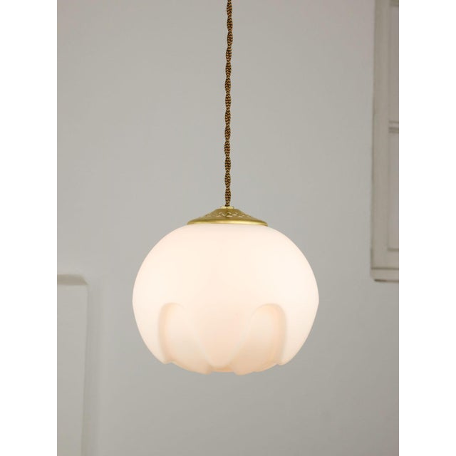 Metal Mid-Century Modern Italian Pendant Lamp in Brass and Opaline For Sale - Image 7 of 15
