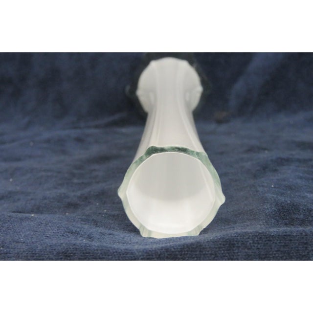 White Eiffel Tower Vase White Glass With Slim Tapered Neck and Clear Footed Base 4828b For Sale - Image 8 of 18