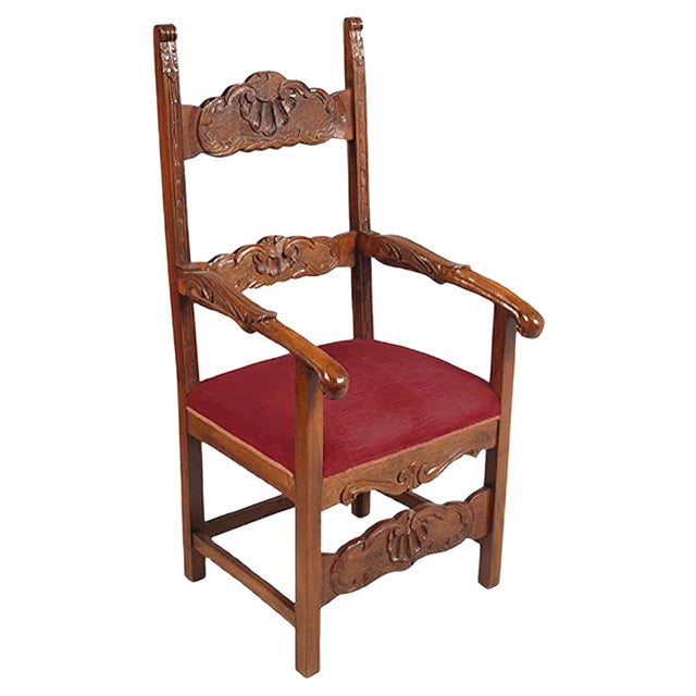 19th Century Hand Carved Walnut Ecclesiastical Throne Chair For Sale