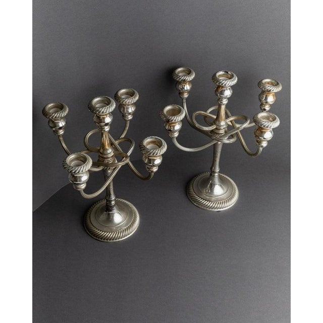 Large Vintage Curved Silver-Plated 5-Arm Candleholders, 1950s, Set of 2 For Sale - Image 4 of 11