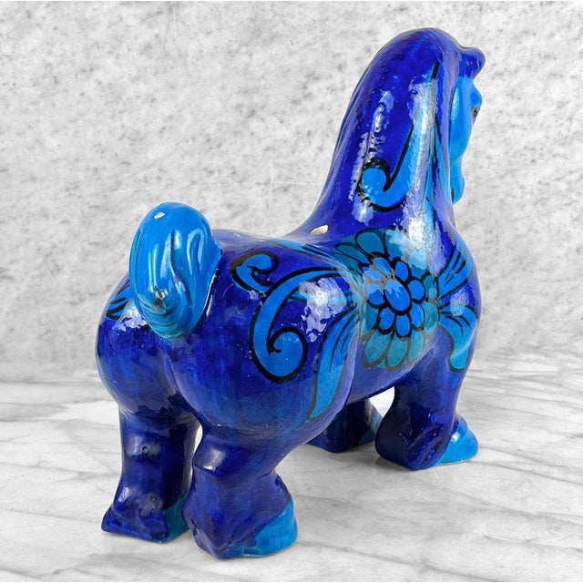 1970s Mid-Century Italian Bellini Pottery Floral Blue Horse Sculpture - 15" For Sale - Image 5 of 11