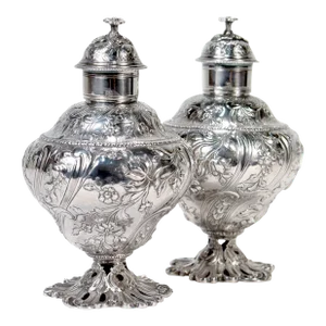 Antique Georgian English Sterling Silver Tea Caddies by Francis Crump - A Pair