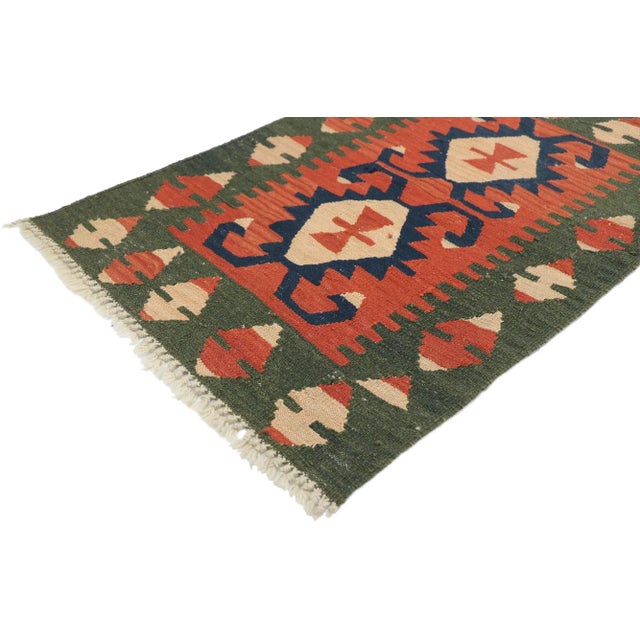 Vintage Persian Shiraz Kilim Rug with Modern Tribal Style 02'00 x 02'11. Full of tiny details and a bold expressive design...