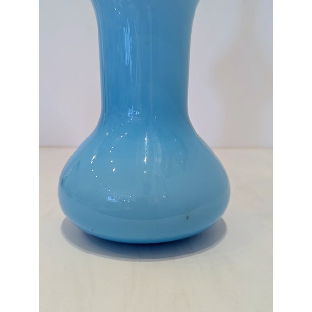 1950s Sky Blue Empoli Cased Glass Vase, Mid-Century Italy For Sale - Image 5 of 8