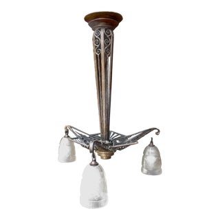 Art Deco IronFrench Three Light Chandelier 1930s' For Sale