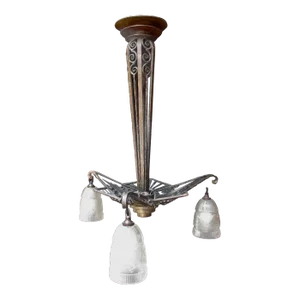 Art Deco IronFrench Three Light Chandelier 1930s'