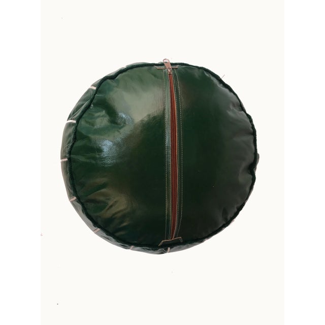 Animal Skin Moroccan Green Leather Pouf Cover For Sale - Image 7 of 8
