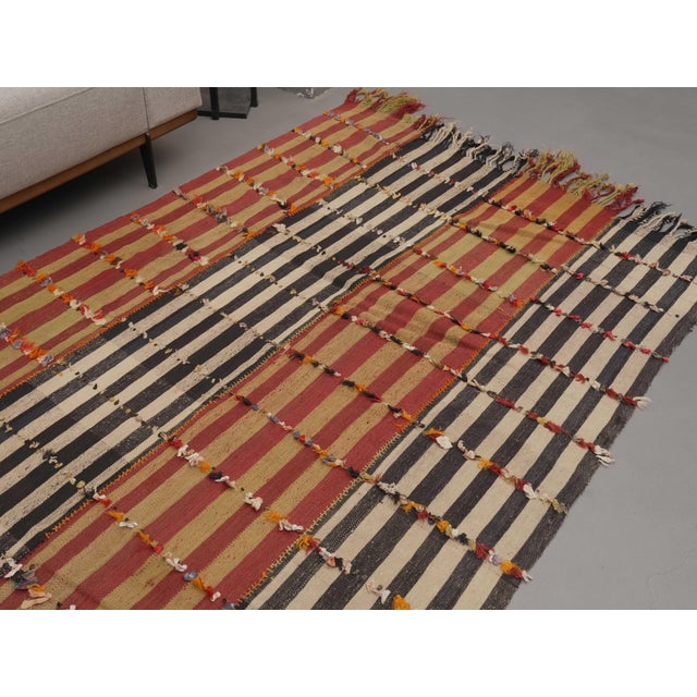 1970s Vintage Handmade Wool Cotton Orange Kilim Wide Runenr Rug For Sale - Image 4 of 11