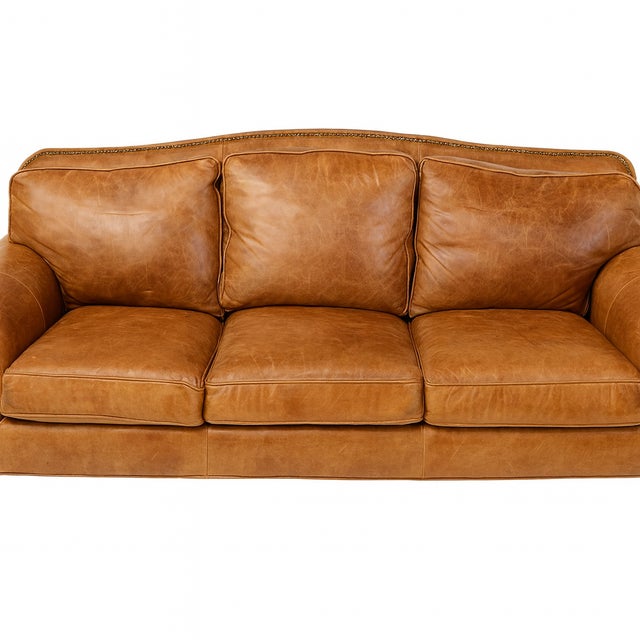 Description Exceptional vintage Hancock & Moore leather sleeper sofa crafted in the USA using full-grain leather that has...