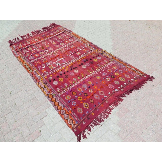 1960s Vintage Red Kilim Rug - 61"x112" For Sale - Image 12 of 12