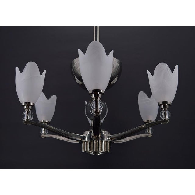 Metal Art Deco Modernist Chrome Chandelier, France, 1930s For Sale - Image 7 of 18