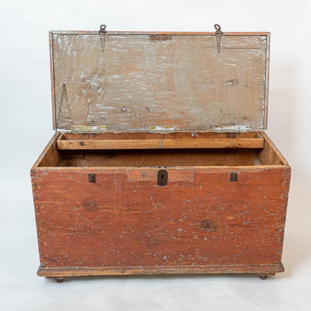 Late 1800s Antique Blanket Chest on Casters With Original Paint For Sale - Image 4 of 11