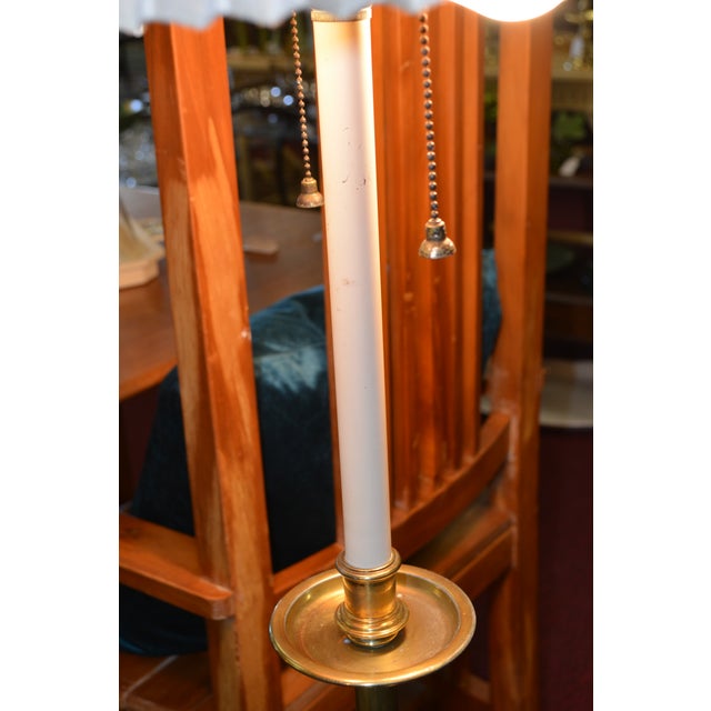 Metal Vintage Mid Century Stiffel Tripod Feet Solid Brass Floor Lamp With Round Center Glass Table Top For Sale - Image 7 of 18