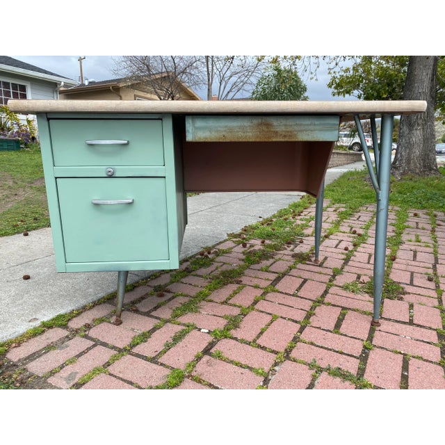 Vintage Celadon Metal Writing Desk For Sale - Image 10 of 13