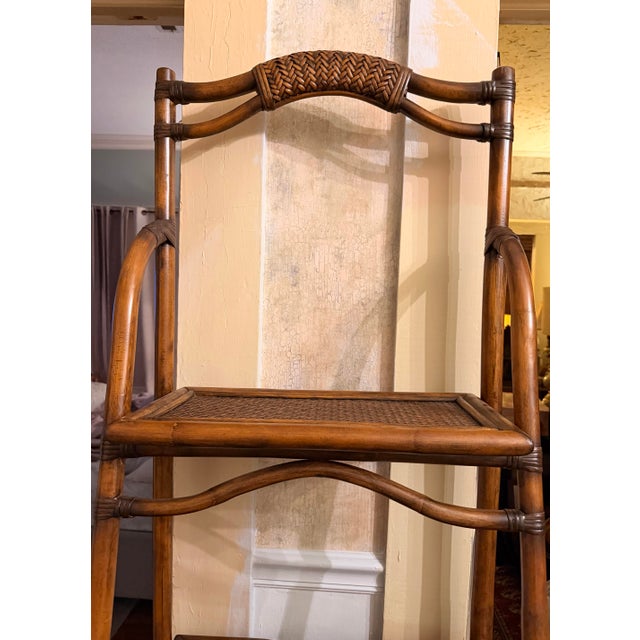 Coastal Boho Arched Rattan and Burnt Bamboo 4-Tier Étagère - 72" H For Sale - Image 10 of 12
