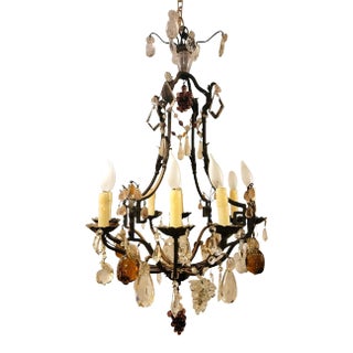 1920s Italian Iron and Crystal Chandelier With Crystal Fruits For Sale